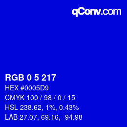 Color code: RGB 0 5 217 | qconv.com