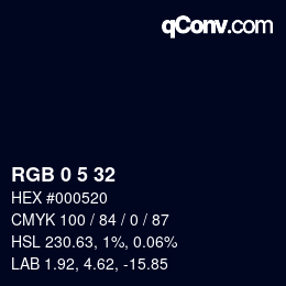 カラーコード: RGB 0 5 32 | qconv.com