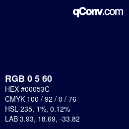 颜色代码: RGB 0 5 60 | qconv.com