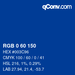 Code couleur: RGBA 0 60 150 1 | qconv.com