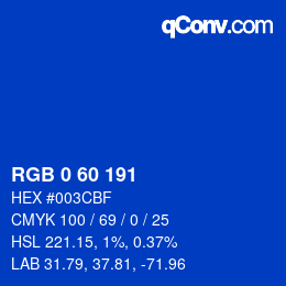 カラーコード: RGB 0 60 191 | qconv.com