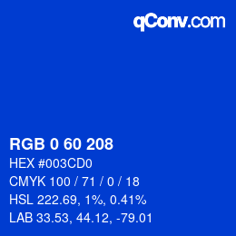 カラーコード: RGB 0 60 208 | qconv.com