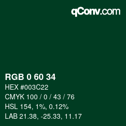 颜色代码: RGB 0 60 34 | qconv.com