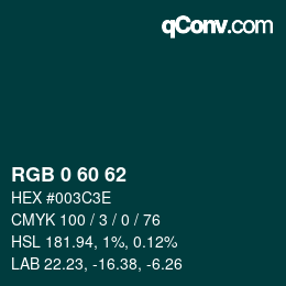 Color code: RGB 0 60 62 | qconv.com