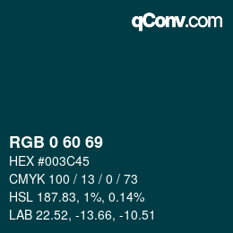 Color code: RGB 0 60 69 | qconv.com