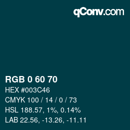 颜色代码: RGB 0 60 70 | qconv.com