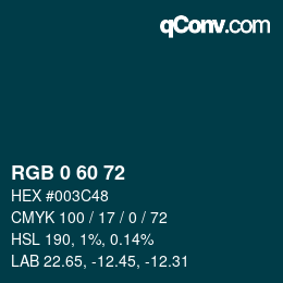 カラーコード: RGB 0 60 72 | qconv.com