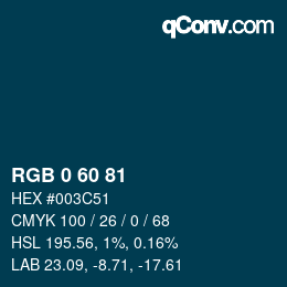 Color code: RGB 0 60 81 | qconv.com