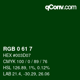 Farbcode: RGB 0 61 7 | qconv.com