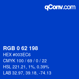 Farbcode: RGB 0 62 198 | qconv.com