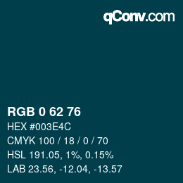 Color code: RGB 0 62 76 | qconv.com
