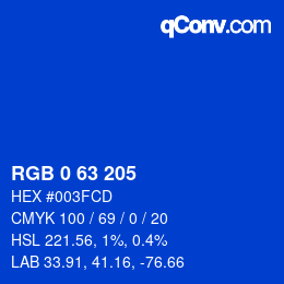 Color code: RGB 0 63 205 | qconv.com