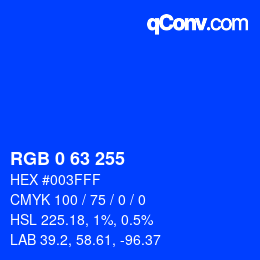 Color code: RGB 0 63 255 | qconv.com