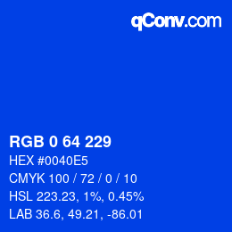 Color code: RGB 0 64 229 | qconv.com