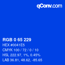 Color code: RGB 0 65 229 | qconv.com
