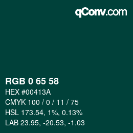 颜色代码: RGB 0 65 58 | qconv.com