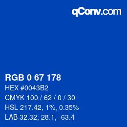 カラーコード: RGB 0 67 178 | qconv.com