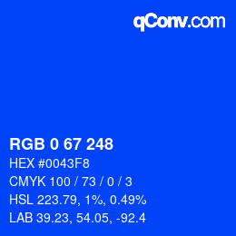 Color code: RGB 0 67 248 | qconv.com