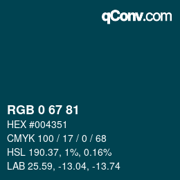 カラーコード: RGB 0 67 81 | qconv.com