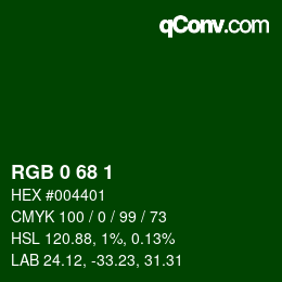 カラーコード: RGB 0 68 1 | qconv.com