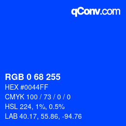 Color code: RGB 0 68 255 | qconv.com