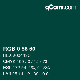 カラーコード: RGB 0 68 60 | qconv.com