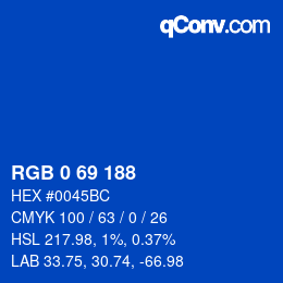 Color code: RGB 0 69 188 | qconv.com