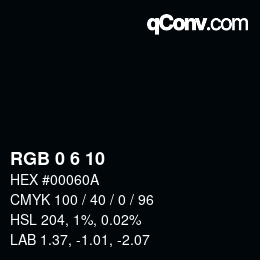 カラーコード: RGB 0 6 10 | qconv.com