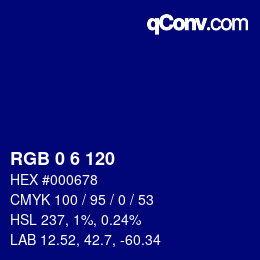カラーコード: RGB 0 6 120 | qconv.com