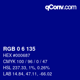 Color code: RGB 0 6 135 | qconv.com