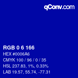 Color code: RGB 0 6 166 | qconv.com