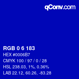 Color code: RGB 0 6 183 | qconv.com