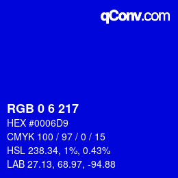 Color code: RGB 0 6 217 | qconv.com