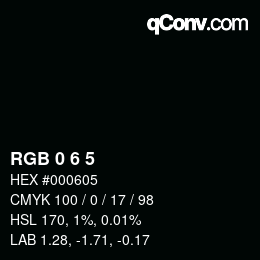 Color code: RGB 0 6 5 | qconv.com