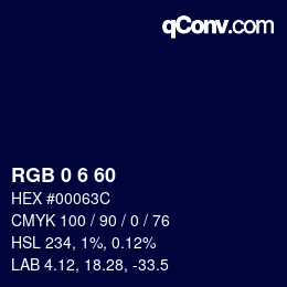 颜色代码: RGB 0 6 60 | qconv.com