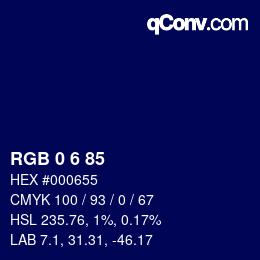 Color code: RGB 0 6 85 | qconv.com