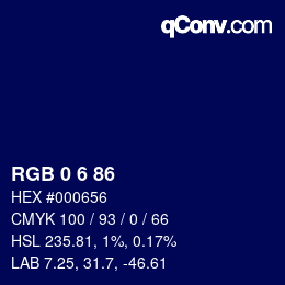 Color code: RGB 0 6 86 | qconv.com