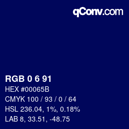 Color code: RGB 0 6 91 | qconv.com