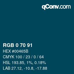 Color code: RGB 0 70 91 | qconv.com