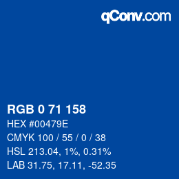 Color code: RGB 0 71 158 | qconv.com