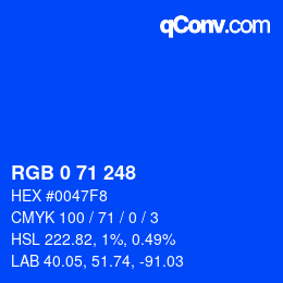Color code: RGB 0 71 248 | qconv.com