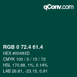 カラーコード: RGB 0 72.4 61.4 | qconv.com
