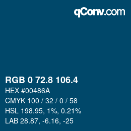 カラーコード: RGB 0 72.8 106.4 | qconv.com