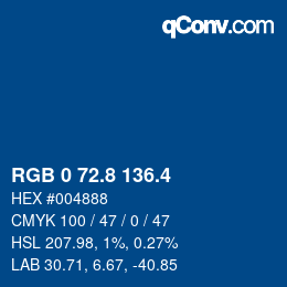 カラーコード: RGB 0 72.8 136.4 | qconv.com