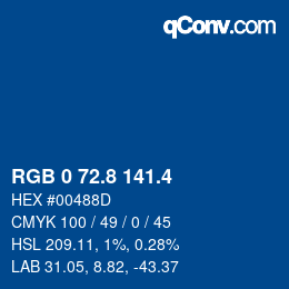 カラーコード: RGB 0 72.8 141.4 | qconv.com