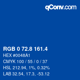 カラーコード: RGB 0 72.8 161.4 | qconv.com