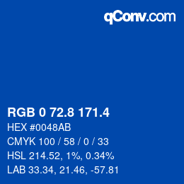 カラーコード: RGB 0 72.8 171.4 | qconv.com