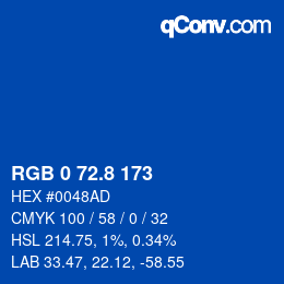 Color code: RGB 0 72.8 173 | qconv.com