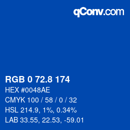 Color code: RGB 0 72.8 174 | qconv.com