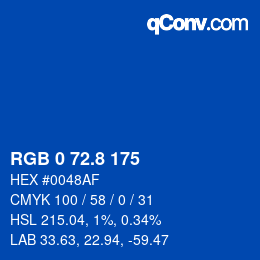 Color code: RGB 0 72.8 175 | qconv.com